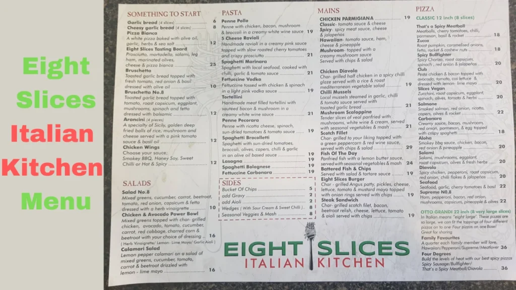 Eight Slices Italian Kitchen Menu