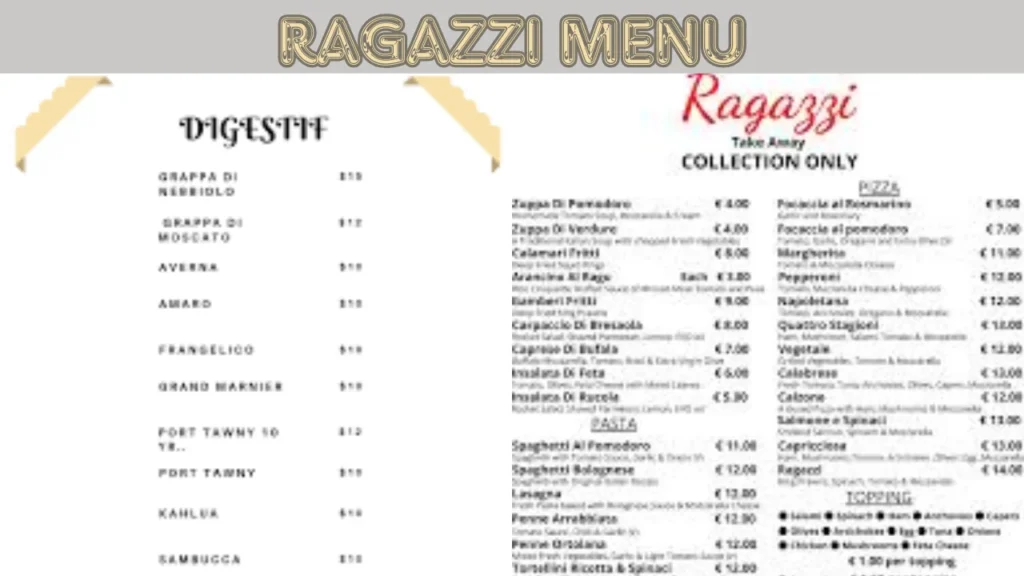 ragazzi menu