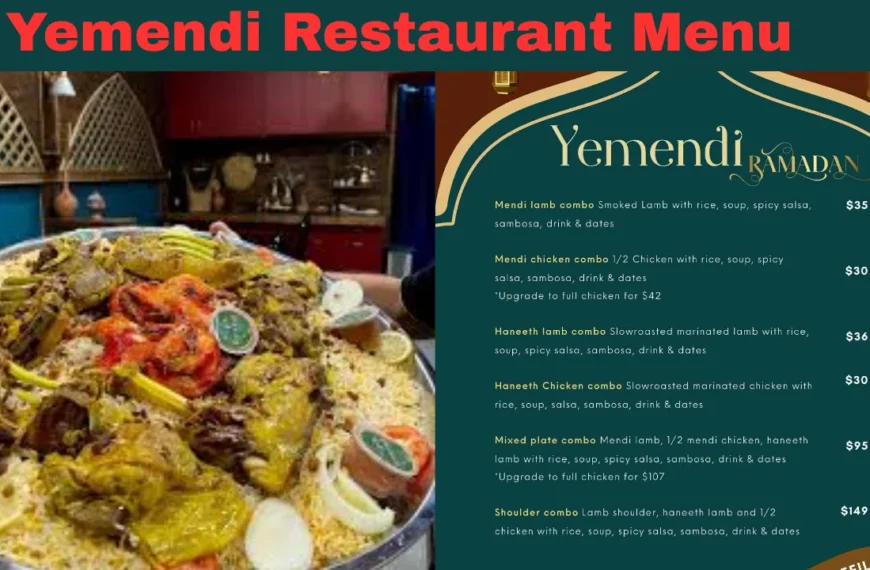 Yemendi Restaurant Menu