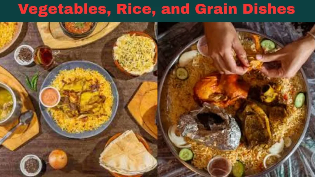 Yemendi Restaurant Menu With Vegetables, Rice, and Grain Dishes