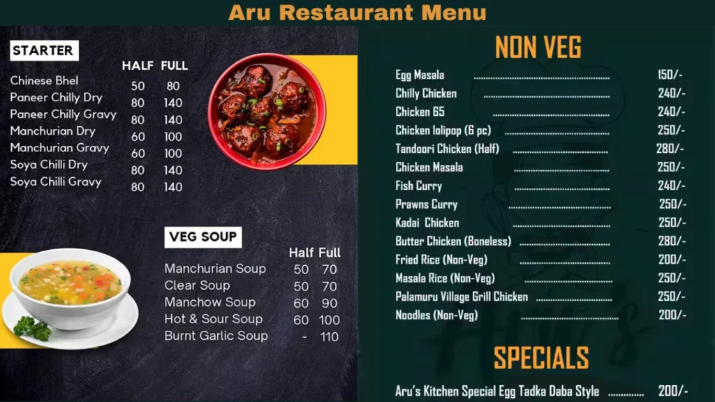 aru restaurant menu