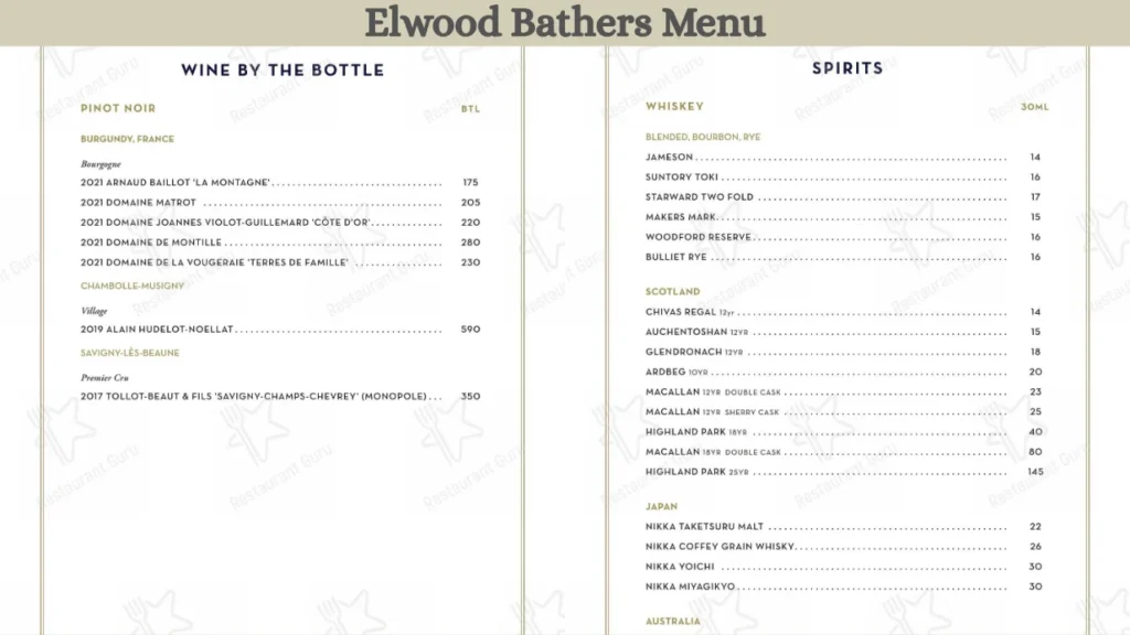 Elwood Bathers Menu