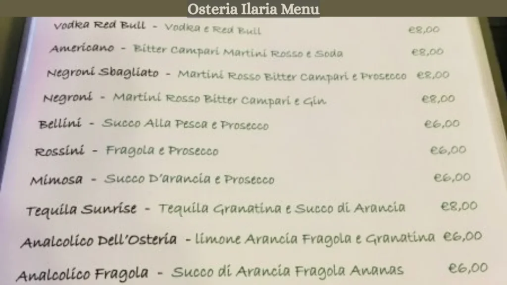 Osteria Ilaria Menu