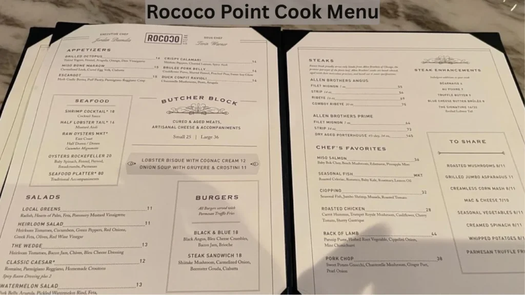 Rococo Point Cook Menu