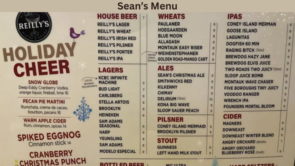 Sean’s Menu