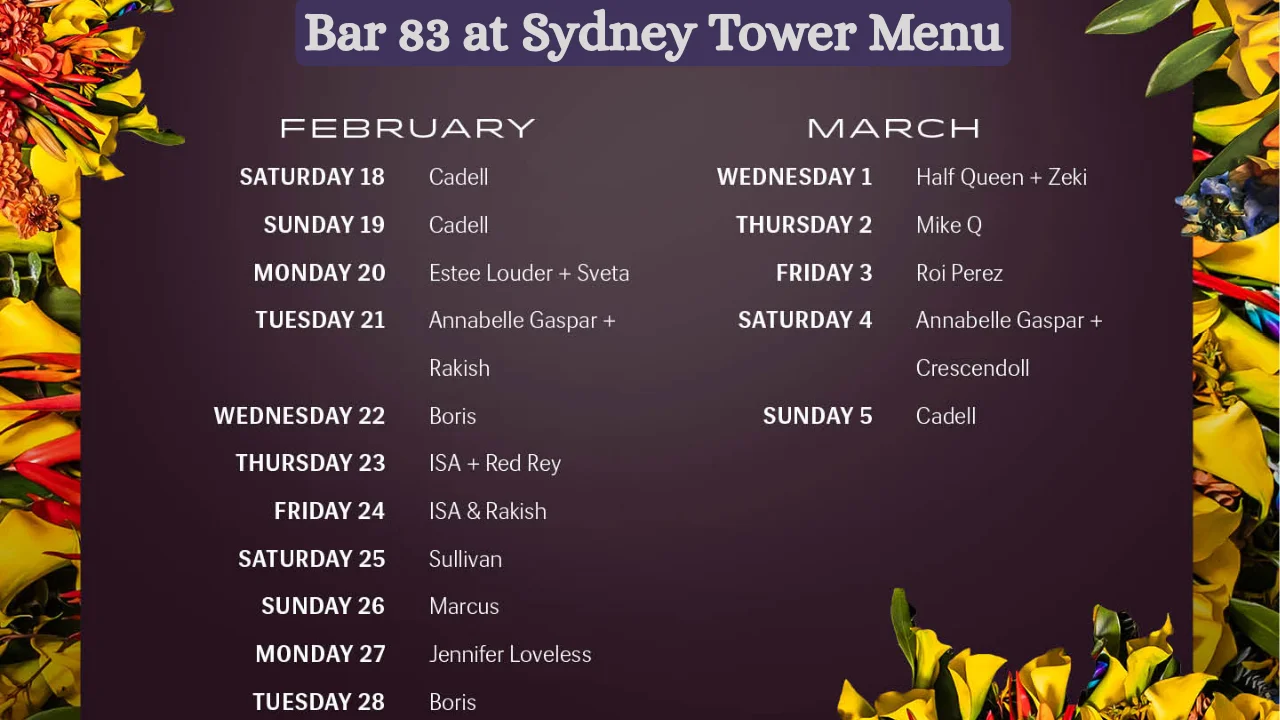 Bar 83 at Sydney Tower Menu Modern Australian Cuisine
