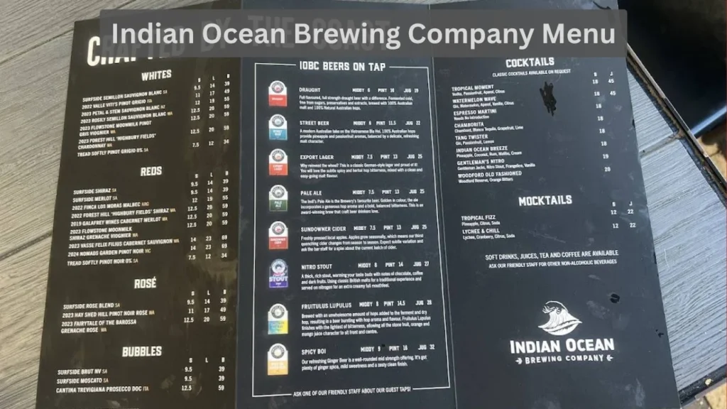 Indian Ocean Brewing Company Menu