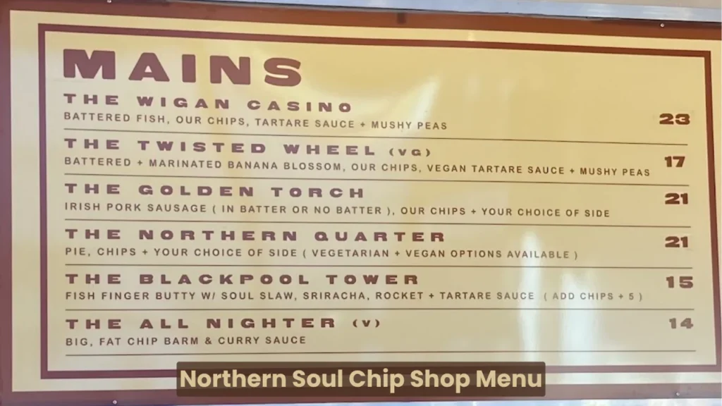 Northern Soul Chip Shop Menu