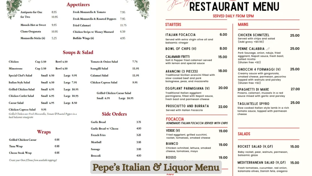 Pepe’s Italian & Liquor Menu