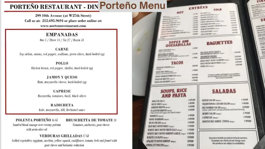 Porteño Menu
