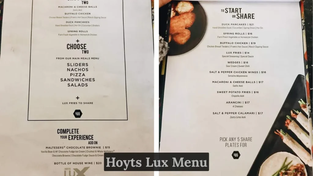 Hoyts Lux Menu