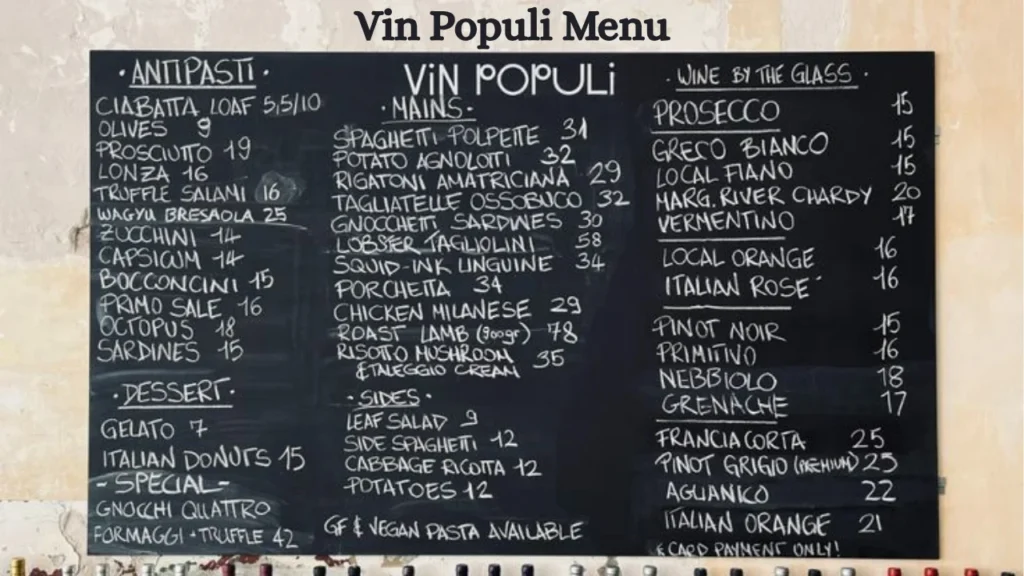 Vin Populi Menu